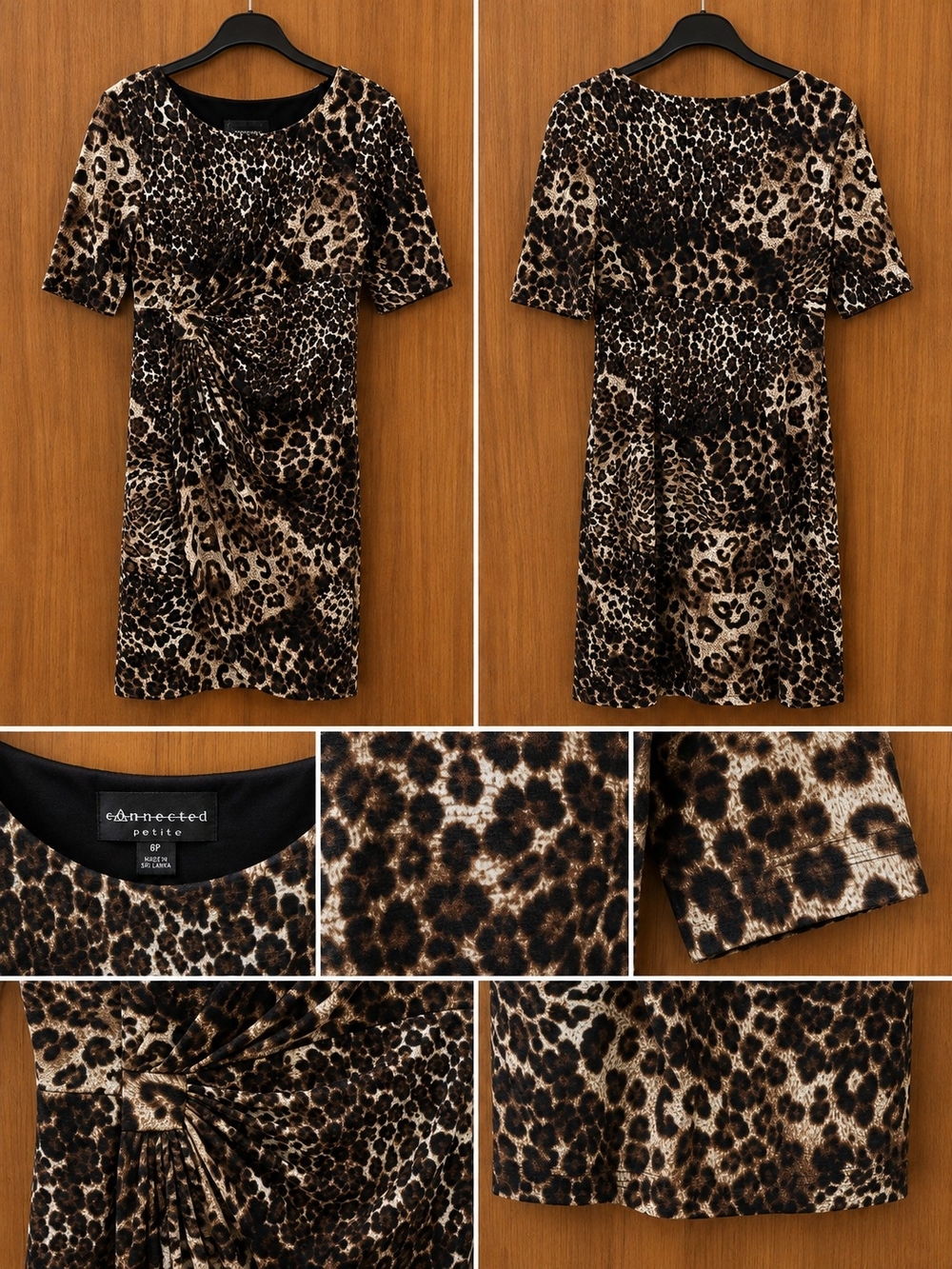 connected apparel Brown and Black Leopard Print Twist-Detail Midi Dress